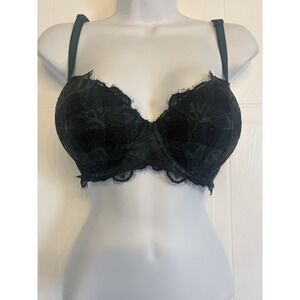 Victoria's Secret PINK Date Pushup Bra Size 34DD Green Plaid Floral Lace